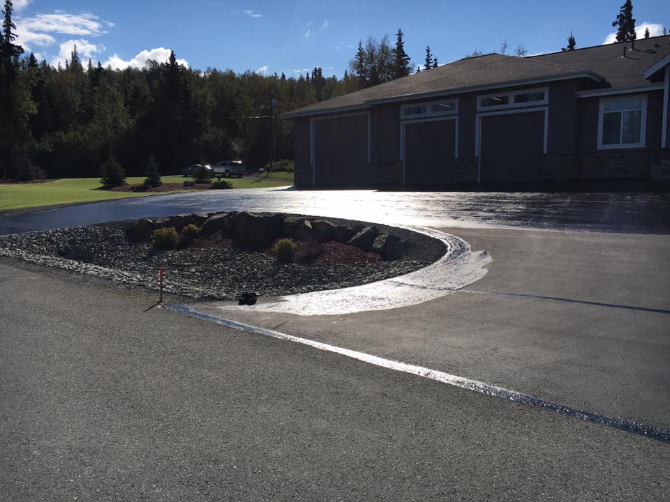 Recently seal coated driveway